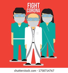 Doctors and nurses fighting corona virus in the hospital Vector flat character illustration 