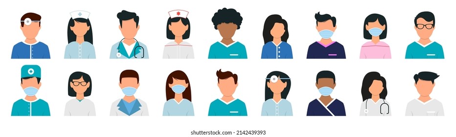 Ärzte und Krankenschwestern medizinische Avatare. Vektorgrafik