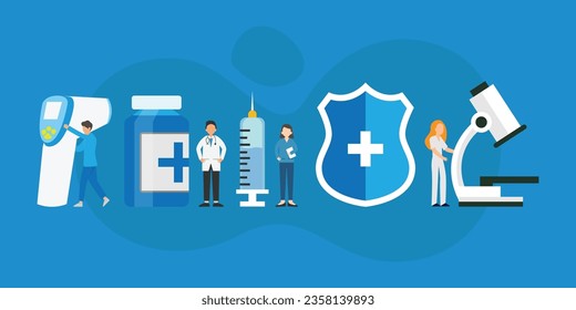 Doctors, nurses and medical equipments 2d vector illustration concept for banner, website, landing page, flyer, etc