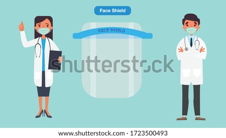 Doctors and nurses recommend Medical face mask or shield.Coronavirus quarantine concept.Character Vector illustration.