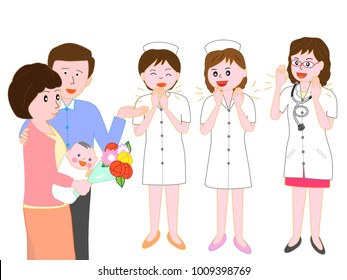 Doctors and nurses to see off babies and mothers who are discharging hospitals in obstetrics and gynecology.
