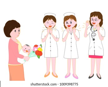 Doctors and nurses to see off babies and mothers who are discharging hospitals in obstetrics and gynecology.

