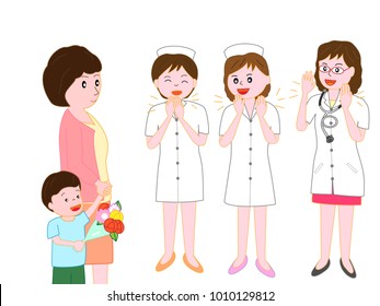 Doctors and nurses to see off children leaving the hospital.

