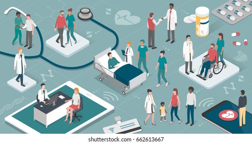 Doctors and nurses taking care of the patients and connecting together: healthcare and technology concept - Shutterstock ID 662613667