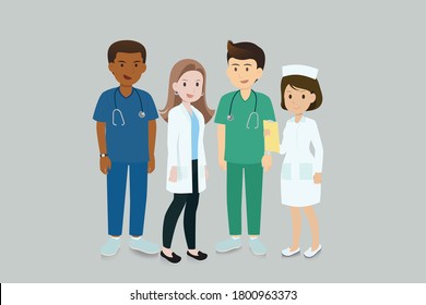 Doctors and nurses in uniform,vector flat.