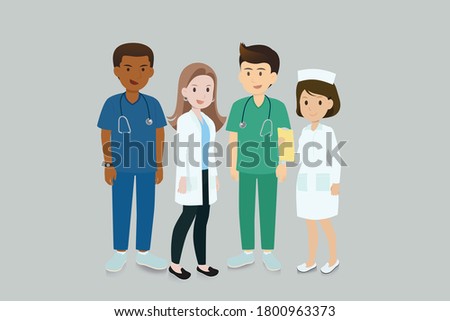 Doctors and nurses in uniform,vector flat.