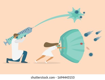 The doctors and nurses wear protective masks from Covid-19's corona virus and fight the corona virus.Illustration about health care and safety