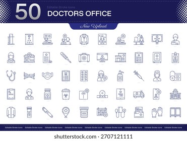 Ícone de traço do Consultório de Médicos. Médicos Conjunto de ícone de linha do Office. ícone de traçado editável pacote. Pacote De Ícones De Estilo Linear, Fino E Linha. Totalmente personalizável