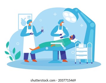 Doctors in operation theatre with emergency patent illustration concept vector