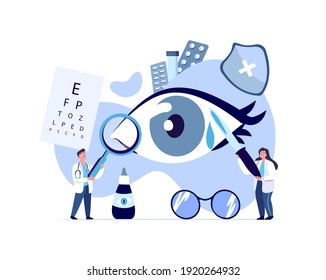 Oftalmólogo médico, oftalmólogo, Oculistas Examinar, Diagnosticar la agudeza de visión ocular con gráfico de Snellen.Maldad visual, Ceguera del color, Tratamiento del Glaucoma.Investigación Clínica.Ilustración del Consejo Médico