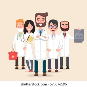 Doctors and other hospital staff. Medican team. Flat. Vector