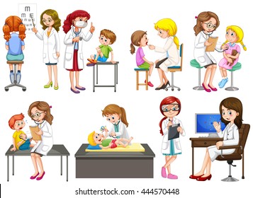 Doctors and patient at clinic illustration