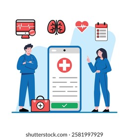 Doctors and patients connect via a mobile app for convenient healthcare access. Use for medical, telehealth, or technology websites.