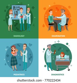 Doctors and patients design concept with radiology, medical examination, pediatrics, diagnostics in hospital care isolated vector illustration 