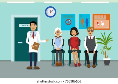 Doctors and patients in the hospital. Vector illustration.