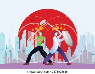 Doctors and people join hands to fight the Virus, covid-19 corona virus. cure corona virus