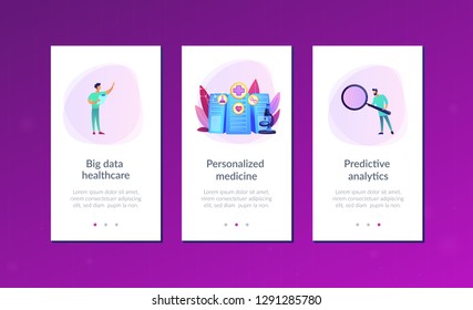 Doctors and personalized prescriptive analytics. Big data healthcare, personalized medicine, big data patient care, predictive analytics concept. Mobile UI UX GUI template, app interface wireframe