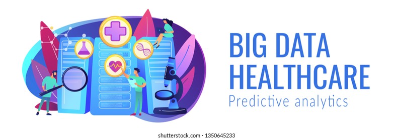 Doctors and personalized prescriptive analytics. Big data healthcare, personalized medicine, big data patient care, predictive analytics concept. Header or footer banner template with copy space.