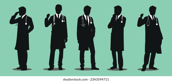 Doctors or Physicians in Silhouette Style. Vector Illustration.