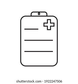 Un simple icono médico en la plancheta del doctor al estilo de línea de moda aislado en el fondo blanco para aplicaciones web y concepto móvil. EPS10 de ilustración vectorial