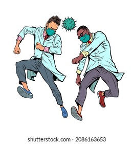 Doctors are playing coronavirus like a ball, sports football rivalry, fight for victory