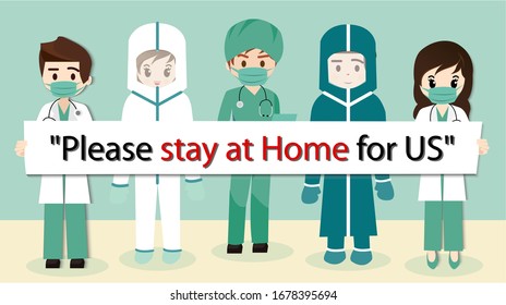 Doctor's poignant coronavirus post goes viral: "Please stay at home for US" Quarantine campaign to prevent spreading of COVID-19 Corona virus outbreak. 