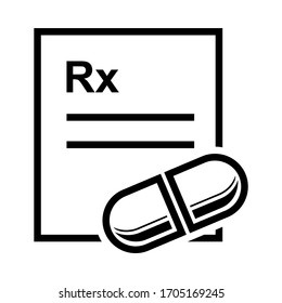 Doctor's prescription with pill, tablet icon for medication. Medical report illustration symbol.