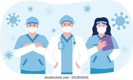 Doctors in protective mask during coronavirus. Flat design illustration. Vector