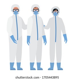Doctors with protective suits glasses and masks against Covid 19 design of Medical hygiene health emergency and patient theme Vector illustration