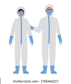 Doctors with protective suits glasses and masks against Covid 19 design of Medical hygiene health emergency and patient theme Vector illustration