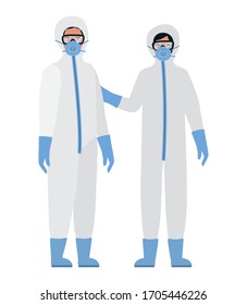 Doctors with protective suits glasses and masks against Covid 19 design of Medical hygiene health emergency and patient theme Vector illustration
