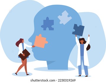 doctors and puzzles.mental health concept.vector illustration.