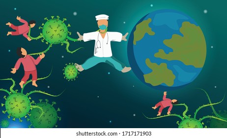 doctors the real heroes of life. thank you for all doctors and nurse for dedication, effort, moments and strength against viruses. save the patient. coronavirus, covid-19, vector illustration