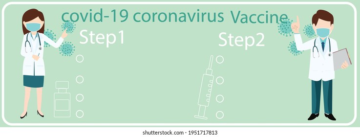 Doctors recommend procedures for coronavirus vaccination. Contains medical tools, vaccine vials and syringes showing status icons.