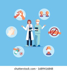 doctors recommendations for how prevent the spread of covid 19 vector illustration design