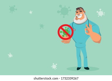 Recomendaciones del médico sobre cómo detener el virus de la corona. El concepto de cuarentena Prevención del virus Corona Isolación de la ilustración vectorial. Cartel con lugar vacío para el texto.