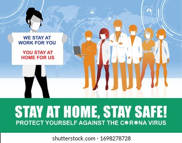 Doctors are requesting to us stay at home and stay safe silhouette, vector illustraions