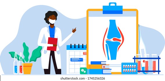 Doctors research human bones, joints. Joint knee part pain. Human anatomy healthcare medical concept. World arthritis day in October, Osteoporosis banner. Orthopedics doctor. For landing page, banner