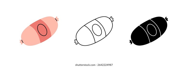 Doctors sausage icon set. Fresh raw sausages. Vector illustration.