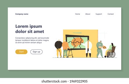 Doctors or scientists studying patients with Alzheimer brain disease. Vector illustration for neurology therapy, memory loss, treatment, medical rehabilitation concept
