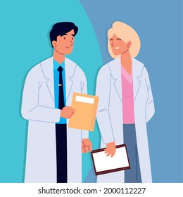 doctors smiling holding papers cartoon