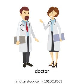 Doctors staff couple in uniform with stethoscopes.