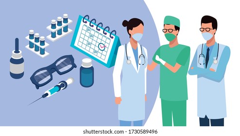 doctors staff with laboratory equipment vector illustration design