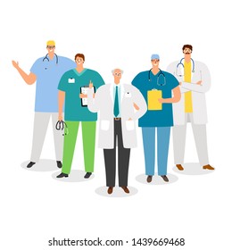 Doctors staff. Doctors with professor vector illustration. Doctor male profession, medic professor