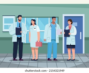 doctors staff in workplace characters