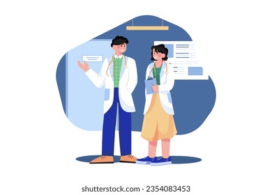 Médicos en pie juntos Concepto de ilustración sobre fondo blanco