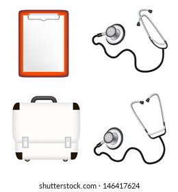 doctor's stethoscope, clipboard, first aid box icons design elements . mesh vector eps10