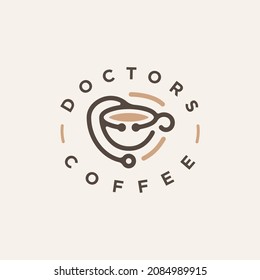  Doctors Stethoscope with Coffee Cup Logo Design Vector