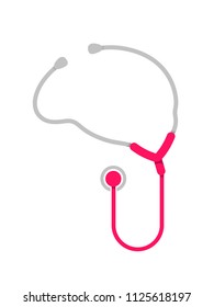 Doctor's Stethoscope in human brain shape. Checking brain Concept. Vector illustration isolated on white background.
