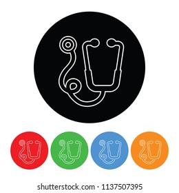 Doctors stethoscope icon in a modern thin line outline style vector circle hospital healthcare sign or symbol with four color variations